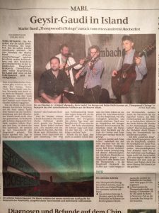 Threepwood 'N Strings geben Konzerte in Island (Marler Zeitung 07.10.2016)